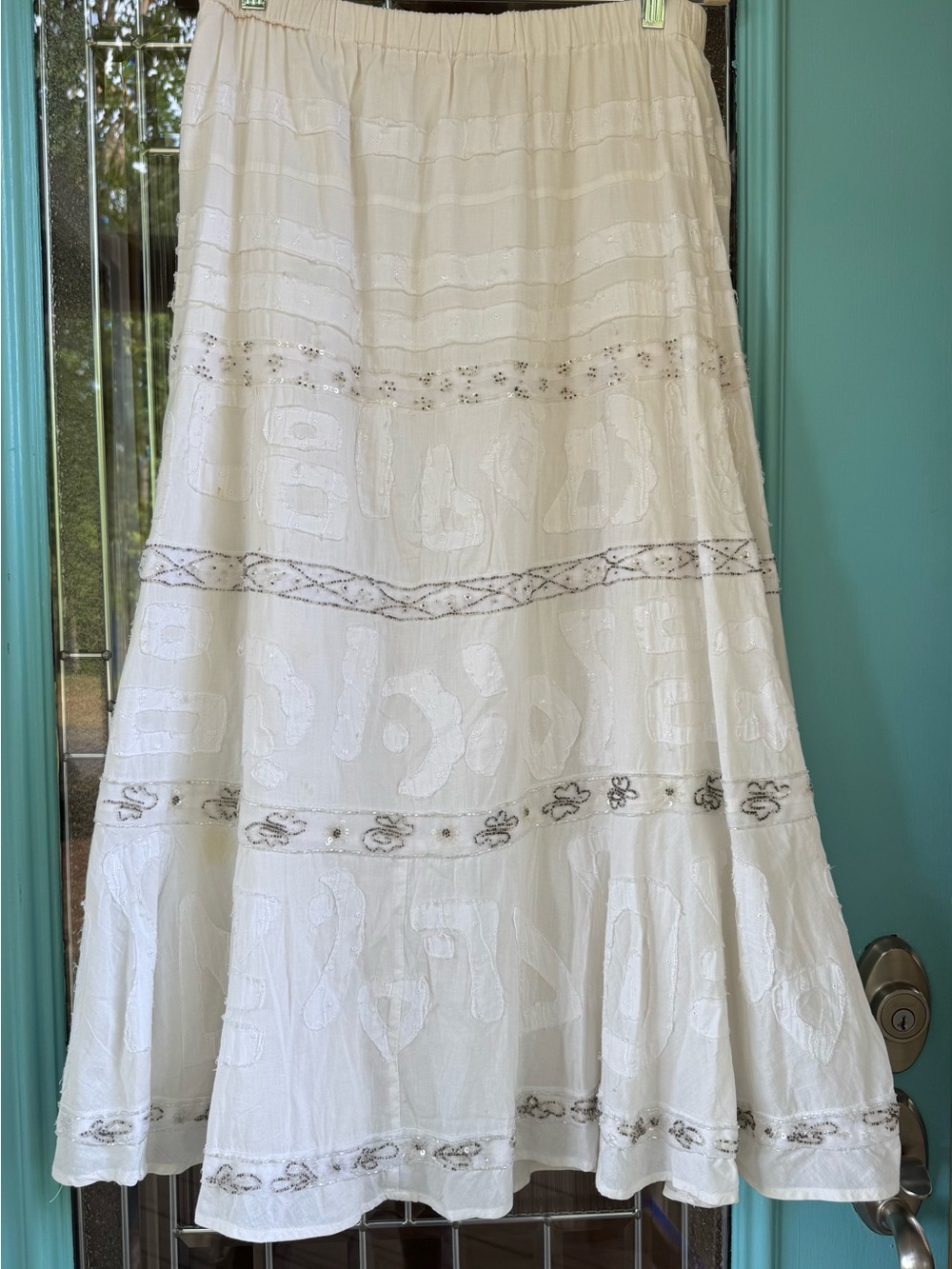 Chico's White Embroidered Cotton Maxi Skirt
